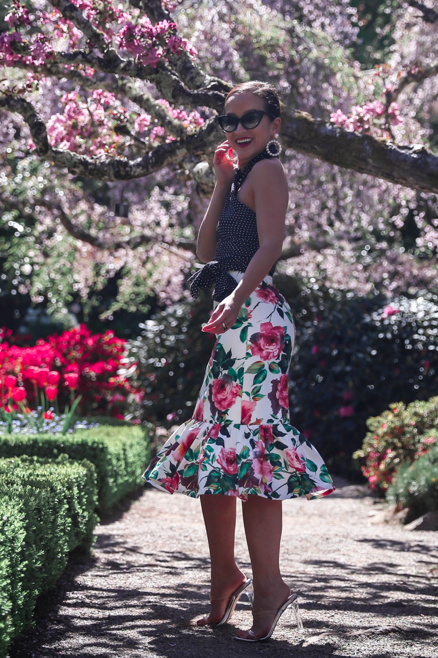 KTR Floral Ruffles Hem Midi Skirt